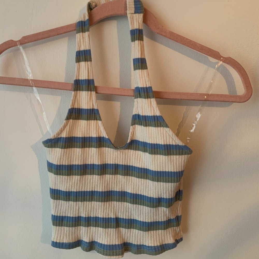 Blue Green and White Girls Halter Top